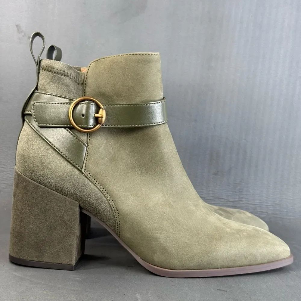 Vionic Tenley heeled zippered bootie olive green nubuck leather womens size 9.5